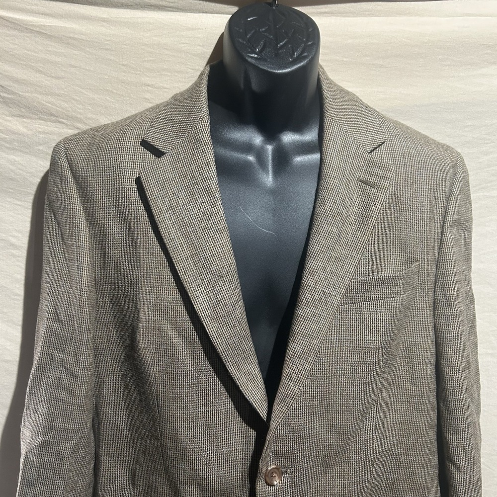 Lauren Ralph Lauren Mens 40R Blazer Brown Houndstooth 100% Lambswool Sport Coat